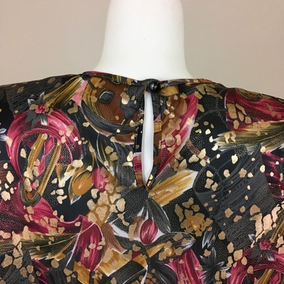 Vintage 80’s Abstract Top Shirt Gold Sheen Black Berry Woman’s 6 Fundamental - Picture 8 of 15